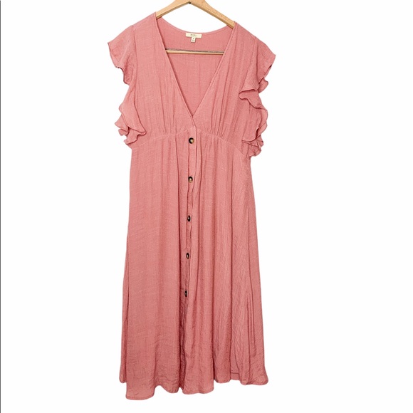 Kori Dresses & Skirts - Kori America Pink Button Front Flowy Midi Dress Medium M